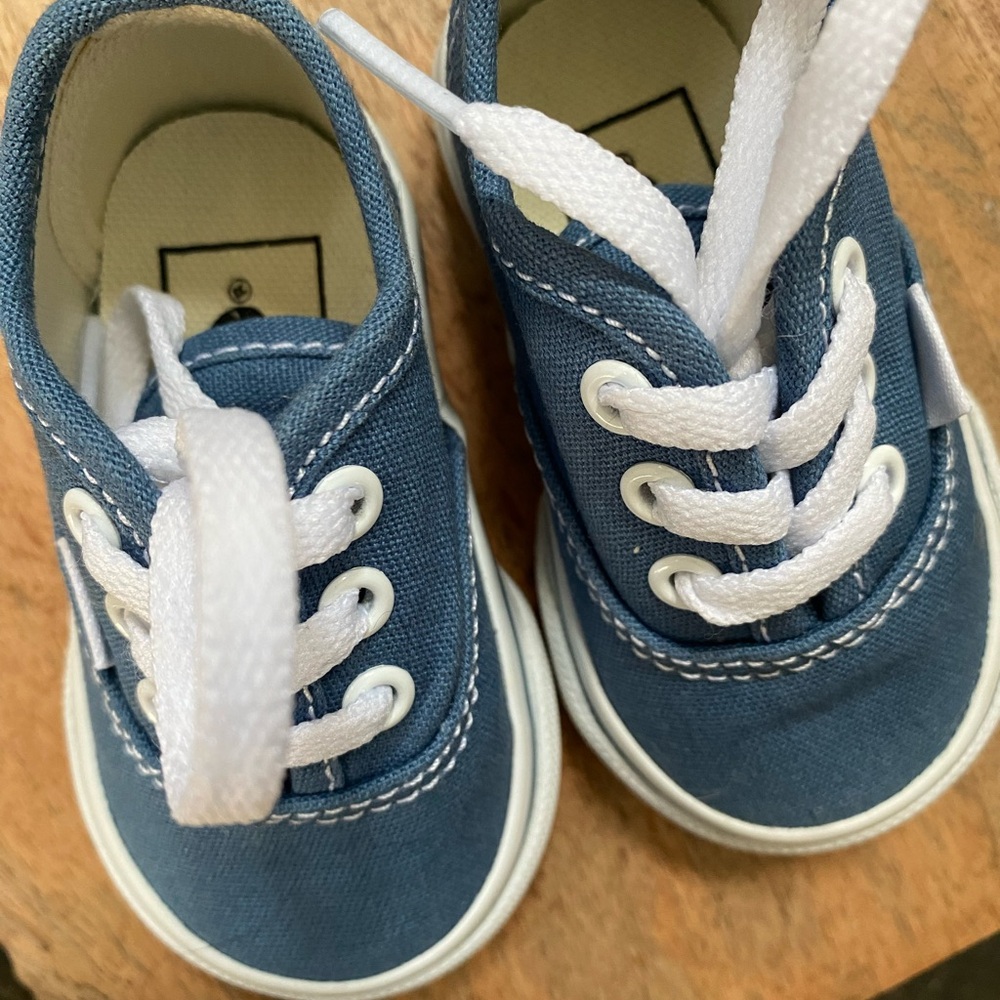 Vans Baby Toddler Authentic Blue and White Sneakers Classic Canvas Design - Picture 10 of 11